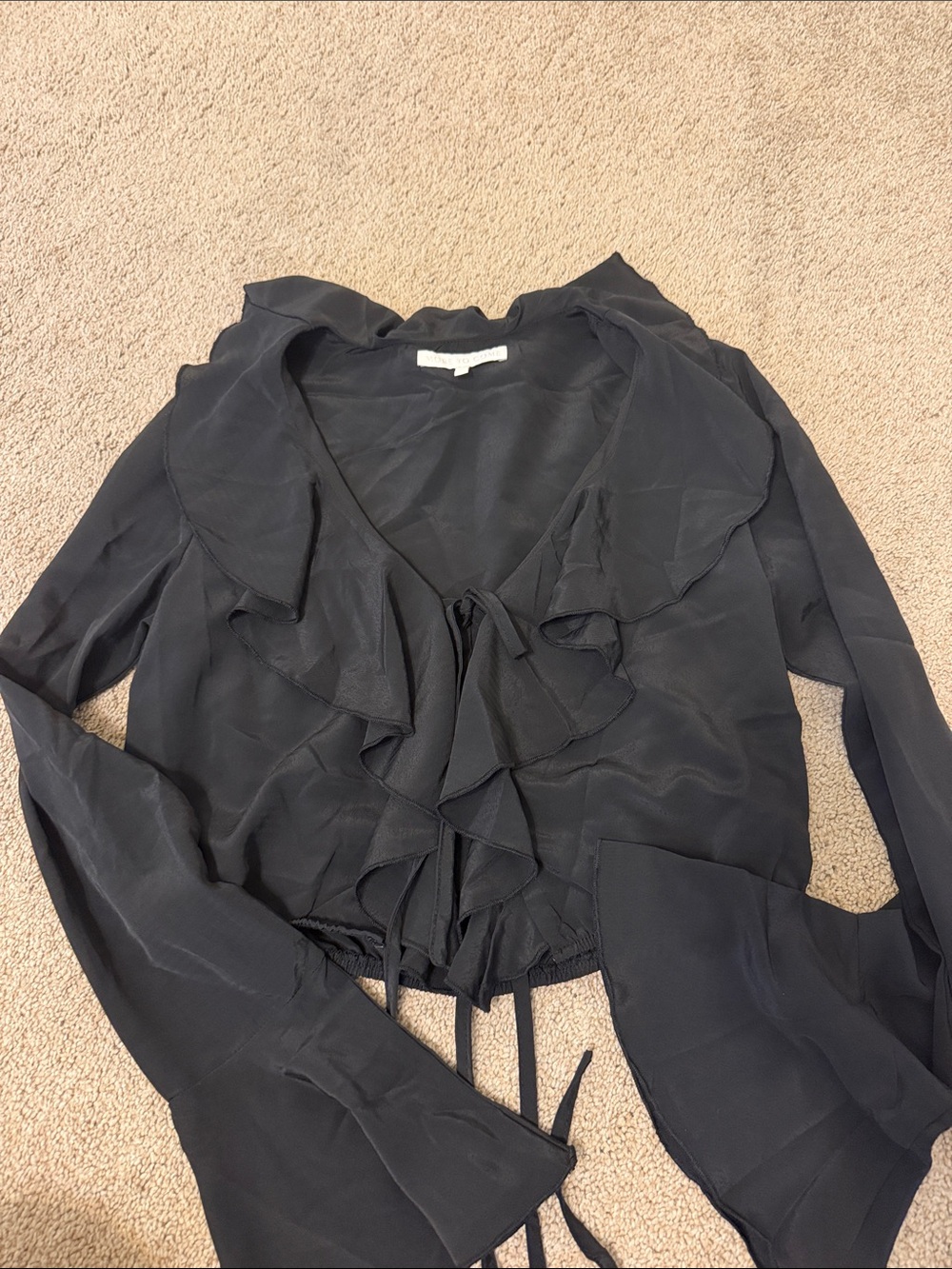 Black Ruffled Tie-Front Women's Blouse